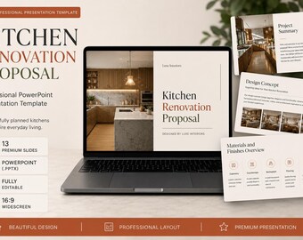 Kitchen Renovation Proposal PowerPoint Template | Interior Design Presentation | Contractor Proposal | Editable PPTX