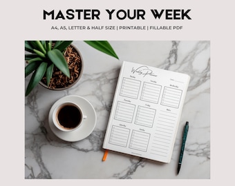 Minimalistyczny planer tygodniowy, wypełnialny plik PDF na telefon, iPada, plan biznesowy i osobisty