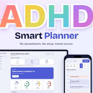 Digitale Planer-App, ADHS-freundlicher Tagesplaner, Gewohnheitstracker, Budgettracker, Zielplaner, Konzentrationstimer, Ideenspeicher, Sofortzugriff
