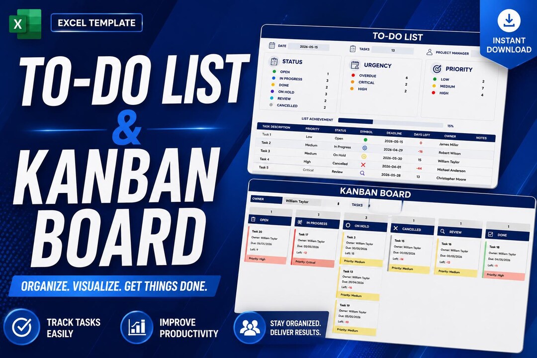 Html/javascript To Do List Kanban Board To-do List & Kanban Board Excel Template | Project Management Dashboard ...