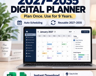 Planificateur annuel 2027 à planification automatique | Fichiers Excel et Google Sheets modifiables (Téléchargement numérique)