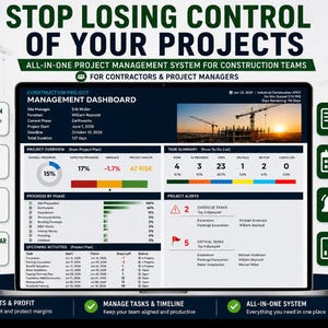 Construction Project Tracker Excel | Gantt, Kanban, Budget Dashboard (Digital Download)