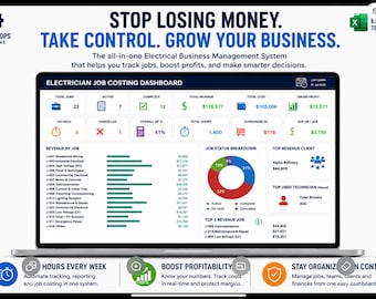 Electrician Job Costing & Profit Tracker Excel Template | Electrical Business Management System | Timesheets | Invoices
