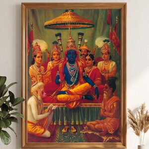 Raja Ravi Varma Painting | Ramayana Painting | Indian Wall Art Home Decor | Vintage Printable Artwork | Rama Coronation Digital Download
