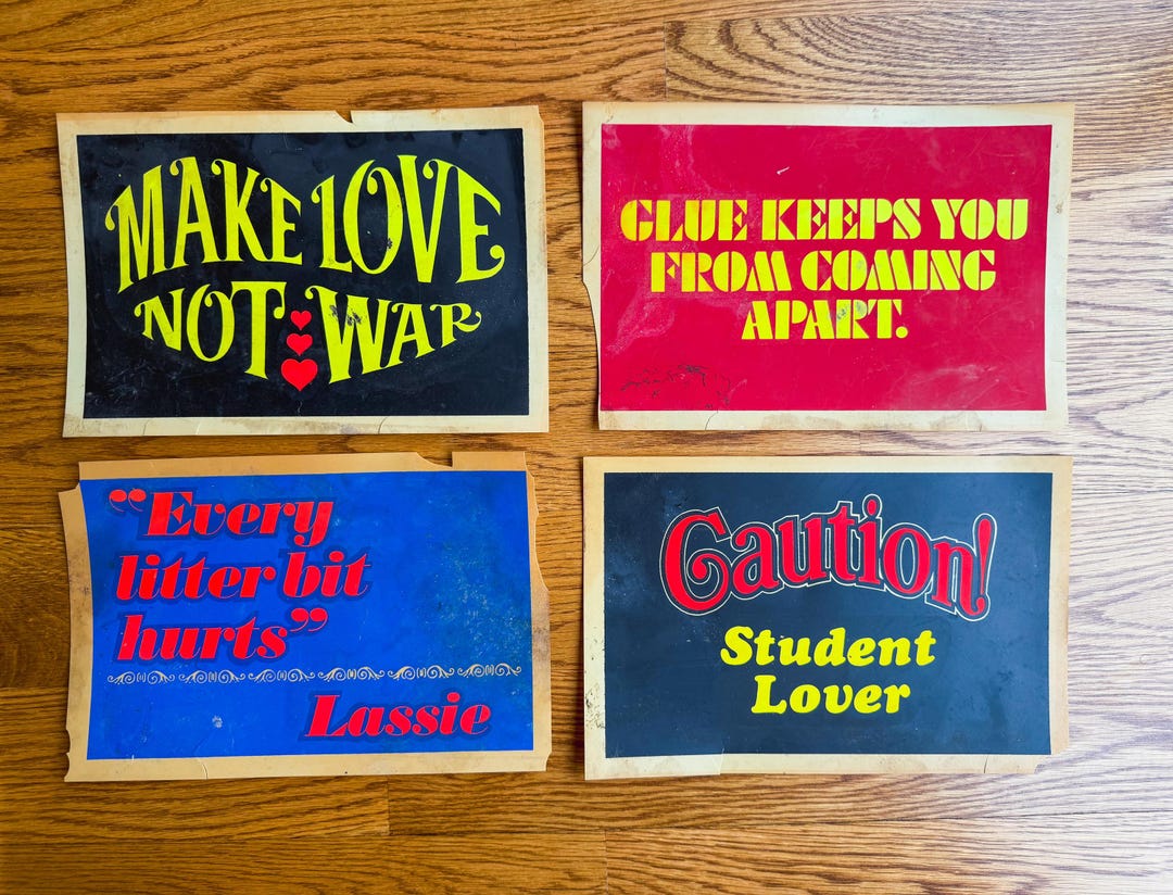 4 Vintage Plastic Cardstock Signs 60s Retro Wall Art Mod Humor Posters ...