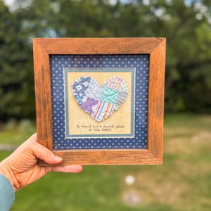 Vintage Quilted Heart Wall Art | 8.5”x8.5” Framed Patchwork Quilt Piece | Rustic Farmhouse Friendship Decor