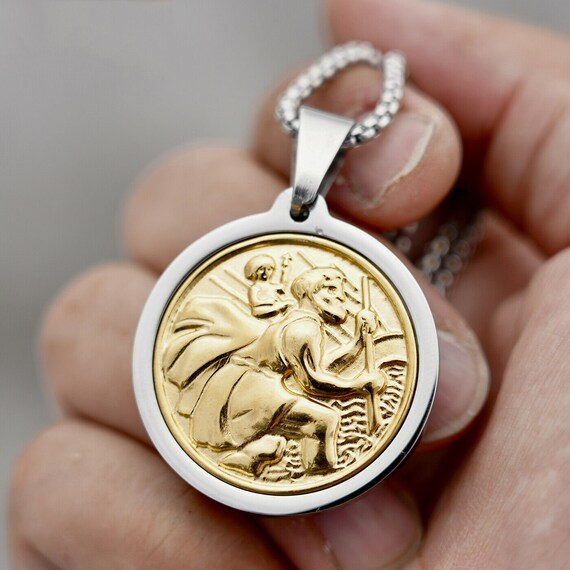 Mens Gold St Saint Christopher Medal 