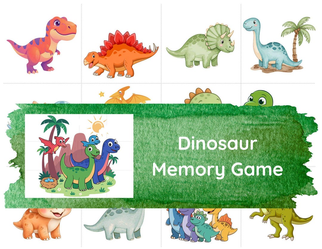 Dinosaur Printable Memory Game • 12 Cards + Puzzle‑style Back ...