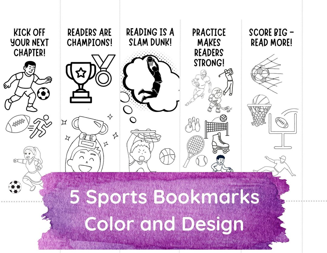 Sports Coloring Bookmarks — 5 Printable Bookmarks (8.5x11 Sheet) - Etsy