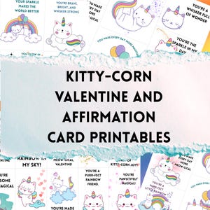 KittyCorn Alla hjärtans dag utskrivbara kort - Barnens bekräftelsekort (digital nedladdning)
