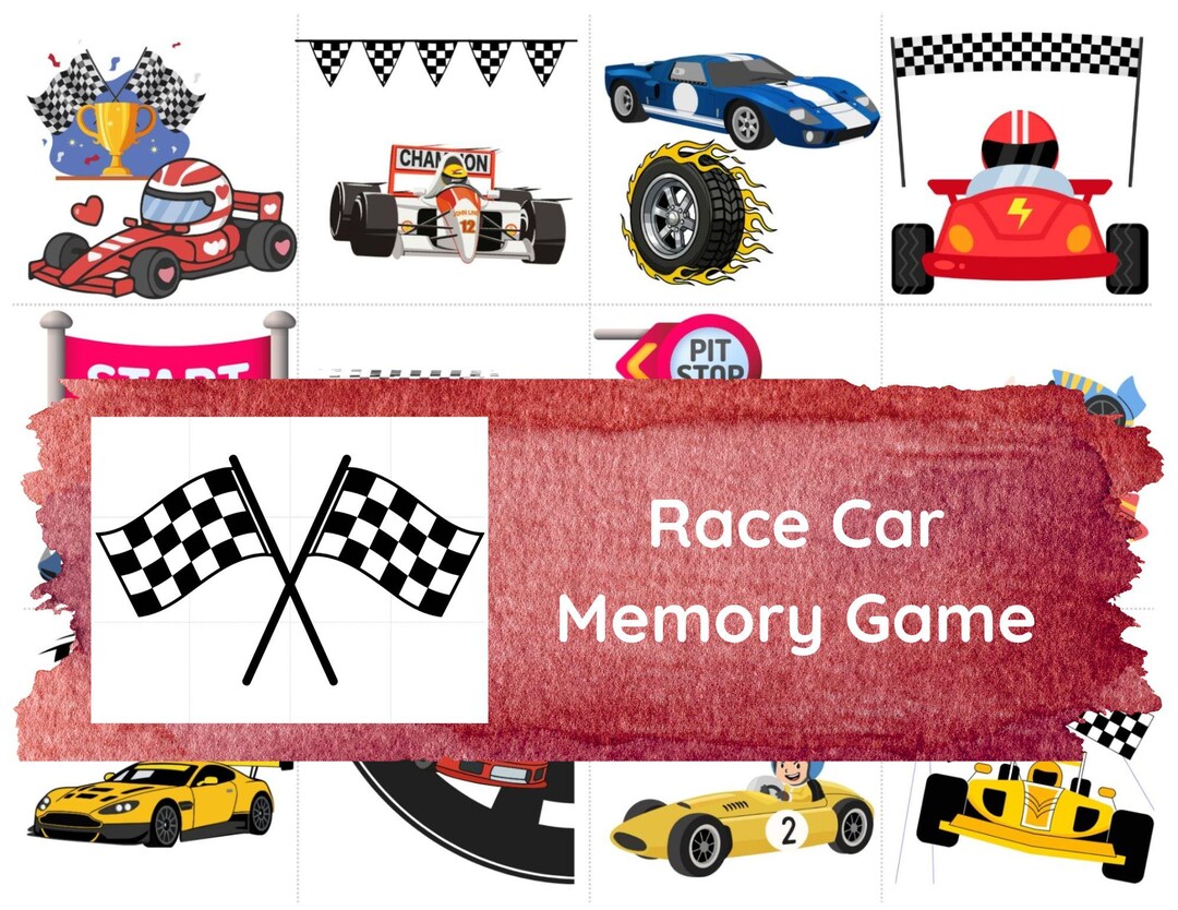Race Car Printable Memory Game • 12 Cards + Puzzle‑style Back • Kids ...