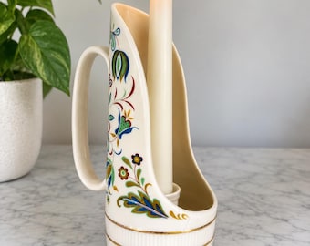 Portavelas Lenox Nantucket con asa, porcelana floral, 19 cm, detalles dorados, fabricado en EE. UU.