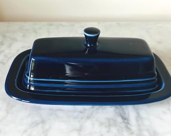 Vintage Fiesta Cobalt Blue Covered Butter Dish Homer Laughlin HLC USA
