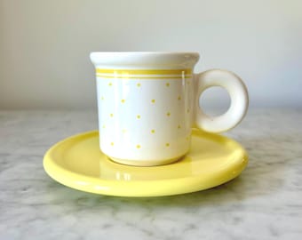 Vintage Yellow Espresso Cup and Saucer | Japan Tuscany Collection Polka Dot Demitasse | Retro Coffee Bar Decor