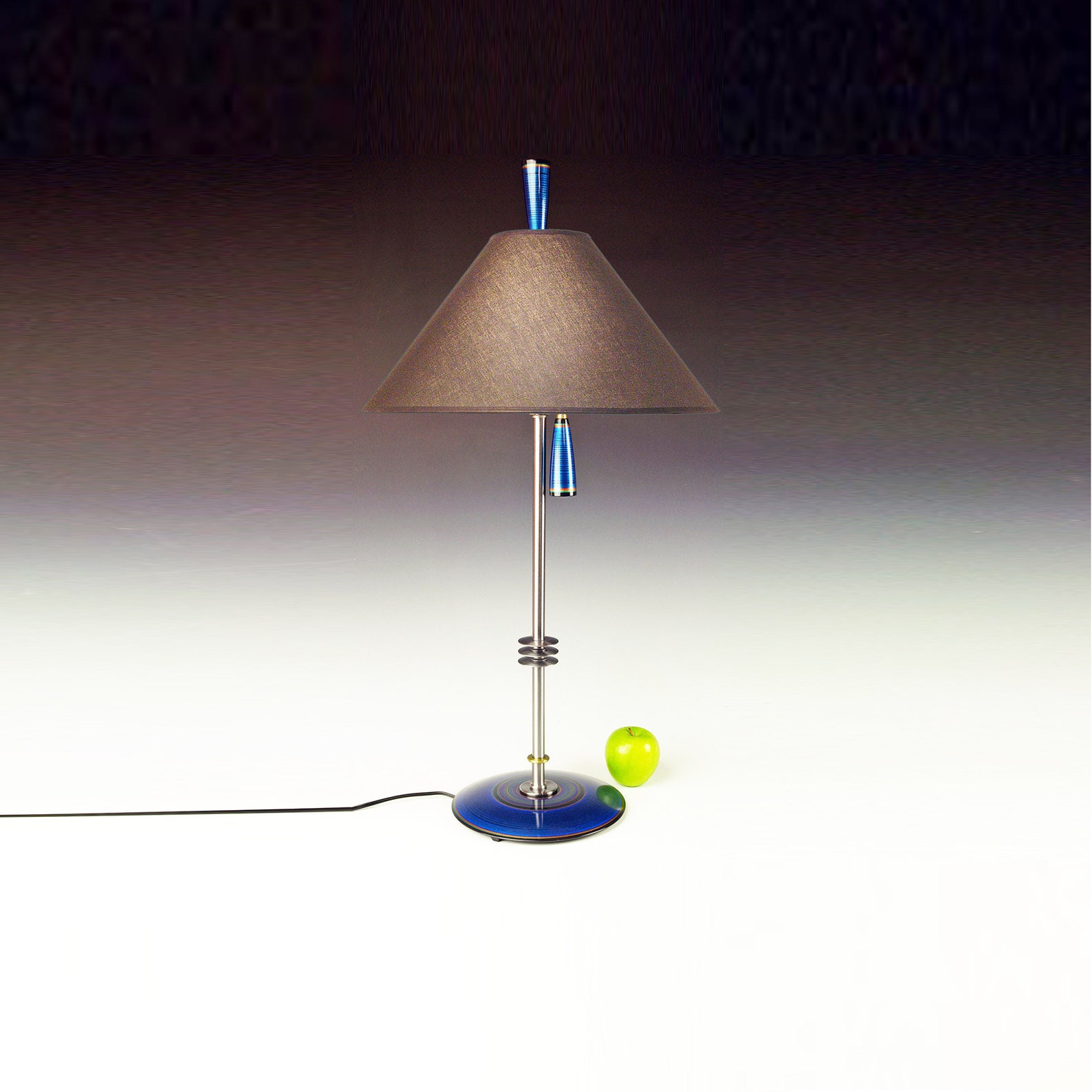 Modern blue table lamp with pull chain Mid century Art Etsy