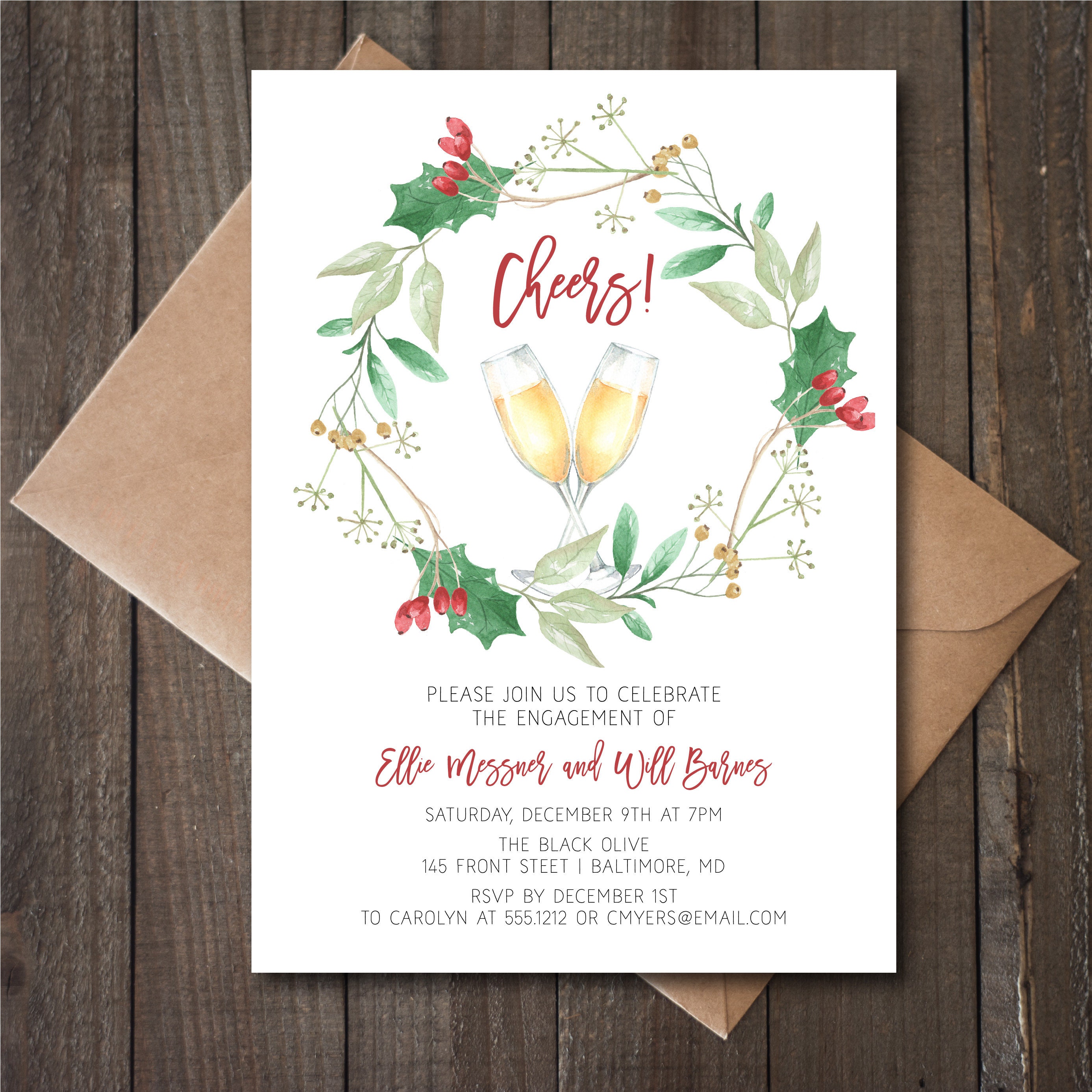 Christmas Engagement Party Invitation Printable Holiday Party  Etsy