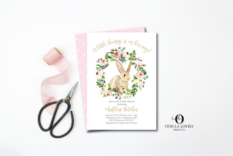 Pink Bunny Baby Shower Invitation Baby Shower Invite Etsy