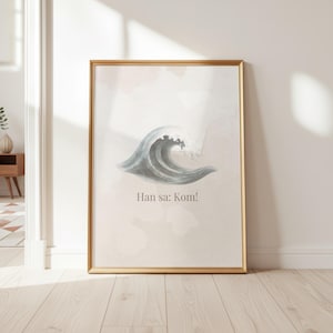 Han sa kom plakat, Jesus på vannet, kristen veggkunst, norsk bibelplakat, Matteus 14 29, digital nedlasting
