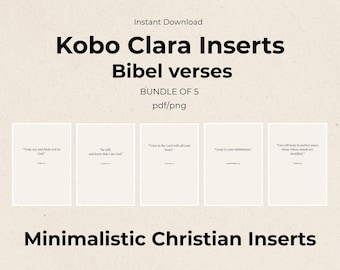 Minimal Christian Kobo Clara Inserts | Bible Verse Printable | Clear Case Insert Set