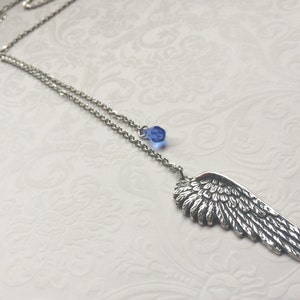 Angel Wing Necklace- Silver Y NECKLACE, Angel Wing Jewelry, SWAROVSKI CRYSTAL, Personalized Necklace, Silver Lariat Necklace, Drop Necklace