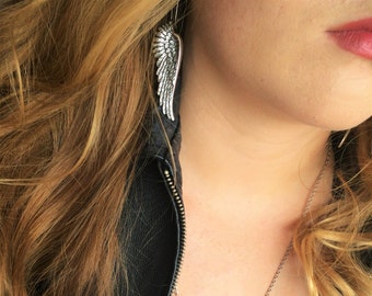 Angel Wing-oorbellen, zilveren gevleugelde sieraden, zilveren hangoorbellen, Angel Wing-sieraden, oorbellen, zilveren oorbellen