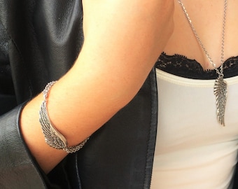 Engelenvleugelarmband-zilveren vleugelsieraden, engelenvleugelhanger zilver, zilveren armband, lichaamssieraden, meervoudige schakelarmband, perfect cadeau