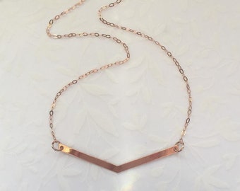 Chevron Gold Necklace-Rose Gold Bar Jewelry, Rose Gold Necklace, Gold V Necklace,Dainty Necklace,Thin Rose Gold Pendant, Cheveron Pendant