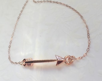 Arrow Necklace-Rose Gold Arrow Jewelry, Rose Gold Necklace, SIDEWAYS ARROW Necklace, Rose Gold Arrow, Love Necklace, Layering Jewelry, GIFT