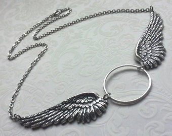 Angel Wing Necklace, Silver Wing Jewelry, Angel Wing Pendant Necklace, Faith Religious Necklace, In Memory of Jewelry, Silver Angel WIngs