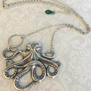 Silver Octopus Necklace Octopus Pendant- Beach Jewelry, As Seen on CRIMINAL MINDS, Octopus Jewelry, EXTENDER w/ Swarovski Crystal, Unique