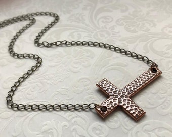 Sideways Cross Necklace -Cross Jewelry-Sideways Large Cross- Sideways Cross -Stylish Brass Chain- Everyday Wear- Fashion Look- Gift for Her