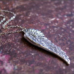 Angel Wing Necklace, Silver Wing Jewelry, Sterling Silver Chain, Large Wing Pendant, Jewelry of Faith, Remembrance Necklace, Sterling Silver