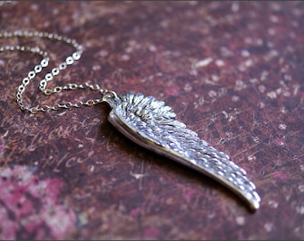 Angel Wing Necklace, Silver Wing Jewelry, Sterling Silver Chain, Large Wing Pendant, Jewelry of Faith, Remembrance Necklace, Sterling Silver