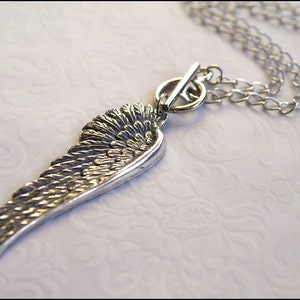 Angel Wing Necklace-Silver Wing Jewelry- Steampunk, Feather, Wing Pendant, NEW FRONT CLOSURE Toggle, Perfect Pretty Layering piece Unique