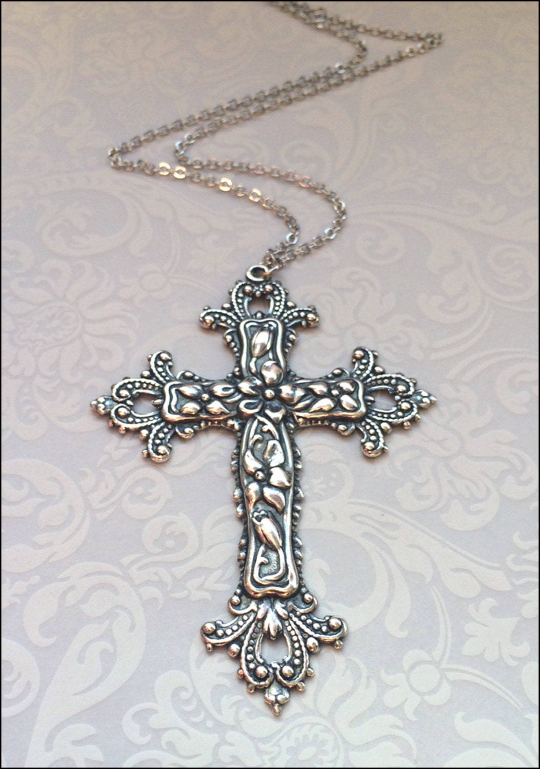 Silver Cross Necklacechristian Faith Jewelry LARGE DETAILED - Etsy