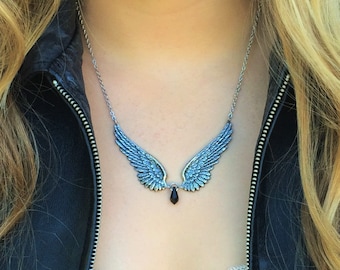 Colar de Asa de Anjo - Joias de Asa de Prata, Colar com Pingente de Anjo, Joias de Prata, Colar Personalizado, Adornado com Cristal Swarovski, Perfeito