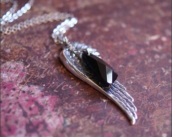 Angel Wing Necklace -Adorned w/ BLACK WING SWAROVSKI Crystal- Gorgeous Wife, Sister, Friend, Daughter Gift 'Bliss' by RevelleRoseJewelry