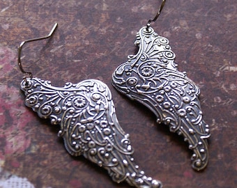 Angel Wing Earrings Silver ORNATE Pendant Style Delicate MEANINGFUL Mother, Wife, Sister, Friend Gift 'Watch Over Me' by RevelleRoseJewelry
