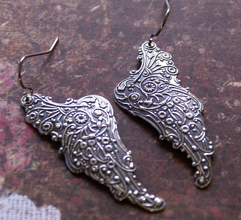 Angel Wing Earrings Silver ORNATE Pendant Style Delicate MEANINGFUL Mother, Wife, Sister, Friend Gift 'Watch Over Me' by RevelleRoseJewelry image 1