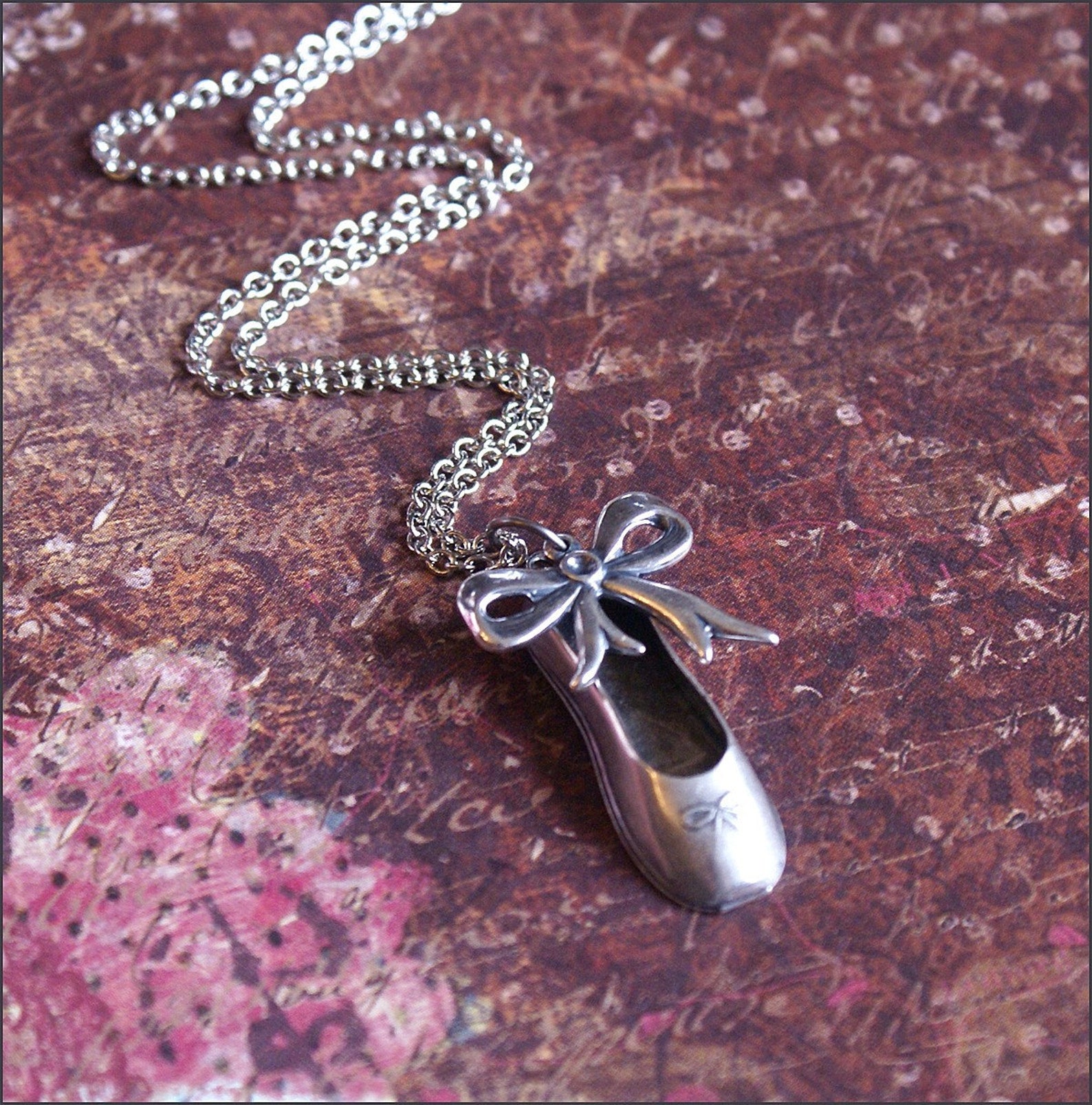 ballerina dance necklace silver ballet shoe w/ sweet bow charm prima ballerina by revellerosejewelry