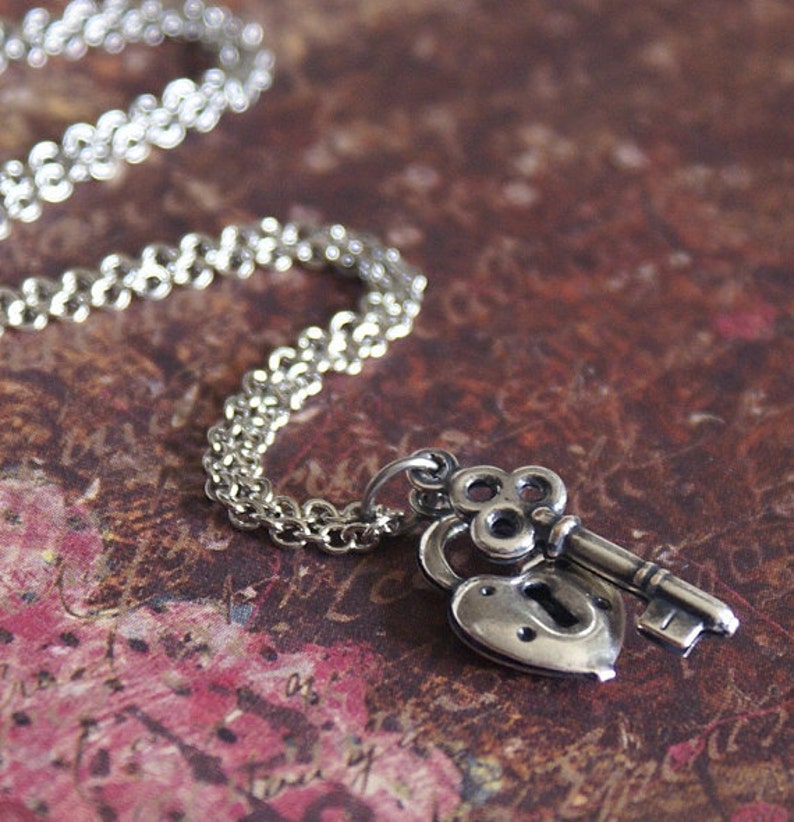 Lock Key LARIAT Necklace DOUBLE SIDED Charms Pretty for Her Etsy