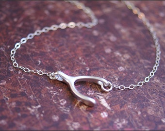 Sideways WISHBONE Necklace -STERLING SILVER Chain- Lucky, Desire Jewelry-Celebrity Inspired. Perfect Gift for Friend, Mom, Sister