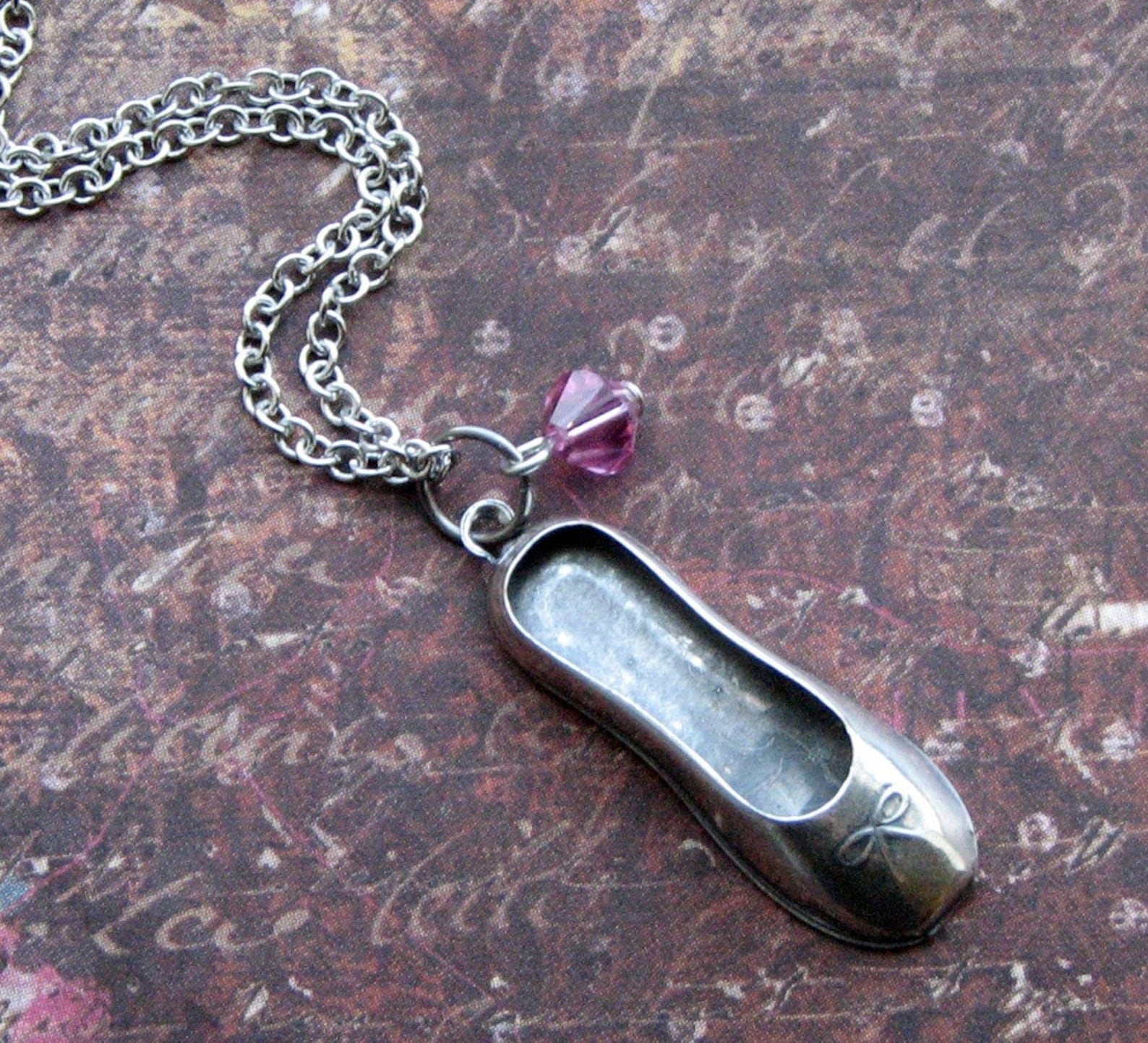 dance ballet necklace -swarovski crystal accent- gift for dancer, teen, girl necklace, silver ballet shoe pendant -cute for favo