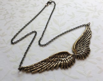 Angel Wing Necklace BRASS ANGEL WING Jewelry-Wing Pendant,Memory Jewelry, Statement Necklace, Brass Shine Necklace, Remembrance Jewelry Gift