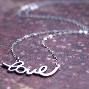 Love Pendant Necklace -STERLING SILVER Chain- Pretty Gift for Wife, Mother, Sister, Friend Dainty Everyday Wear Jewelry