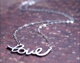 Love Pendant Necklace -STERLING SILVER Chain- Pretty Gift for Wife, Mother, Sister, Friend Dainty Everyday Wear Jewelry