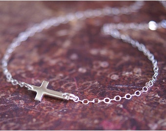 SIdeways Cross Necklace -ALL STERLING SILVER- Off-Centered Celebrity Inspired Jewelry 'As Seen On' by RevelleRoseJewelry