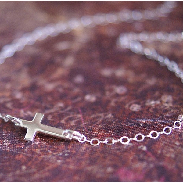 SIdeways Cross Necklace -ALL STERLING SILVER- Off-Centered Celebrity Inspired Jewelry 'As Seen On' by RevelleRoseJewelry
