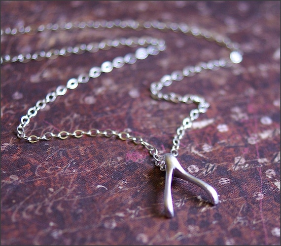 Silver Wishbone Necklace STERLING SILVER Chain CELEBRITY Inspired as Seen On promising by Revellerosejewelry Etsy