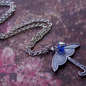 Umbrella Pendant Necklace -Blue SWAROVOSKI Crystal- Antiqued, Vintage Sterling Silver Ox Shine PRETTY &#39;Rainy Day&#39; by RevelleRoseJewelry
